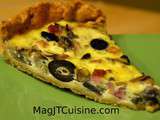 Quiche au lait ribot, champignon-jambon-olive noire