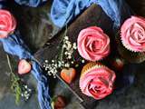 Cupcakes aux fraises, ganache au chocolat blanc