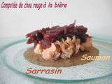 Compotee de chou rouge, emiettee de saumon sur sarrasin