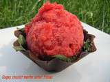 Sorbet fraise dans sa corolle chocolat menthe