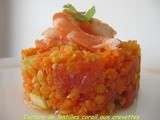 Tartare crevettes aux lentilles corail et une place pour chacun petition a signer