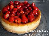 Cheesecake chocolat blanc et coulis de fraises menthe balsamique