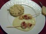 Brochettes de st jacques sur creme de topinambours