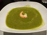 Soupe de cresson, poires et crevettes