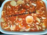 Côtelettes de porc, soupe aux légume habitant au four