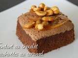 Fondant au chocolat et fromage frais, cacahuètes au caramel