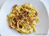 Tagliatelles carbonara et sa chapelure citronnée aux herbes