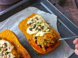 Butternut farcie au boulgour, champignons et lardons