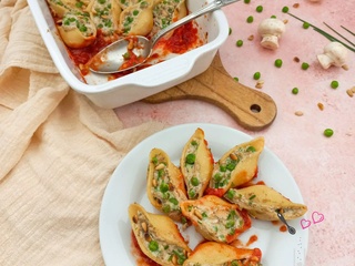 Conchiglioni farcis aux petits pois et champignons (companion ou non)