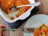 Gratin de cabillaud, poireaux et crumble de chorizo