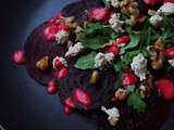 Carpaccio de betterave, fromage de chèvre, vinaigrette à la framboise