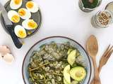 Salade verte (fèves, asperges et avocat) au millet et vinaigrette aux herbes