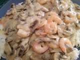 Crevettes sauce a la creme, fromage et champignons