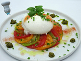 Carpaccio de tomates multicolores et burrata