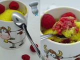 Mug cake aux framboises et chocolat blanc