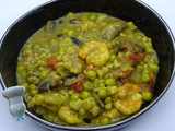 One pot de crozets, crevettes, petits pois