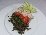 Rilettes de truite fumée, salade de lentilles vertes du Puy