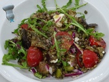 Salade de lentilles aux aubergines rôties et féta