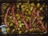 Saucisses, pommes de terre, champignons