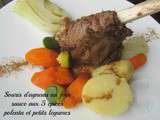 Souris d'agneau au foin, sauce aux 5 épices, polenta et petits légumes