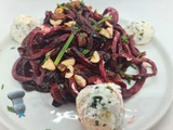 Spaghetti betterave, boulettes chèvre