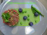 Tartare de taureau, purée de petits pois