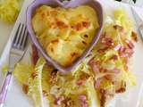 Gratin de pommes de terre au reblochon et salade de Friseline