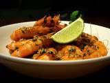 Gambas sautées au whisky, gingembre, coriandre et sauce huître