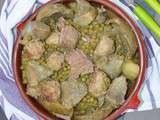 Tajine de petits pois et artichauts aux boulettes de veau