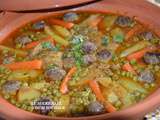 Tajine kefta aux petit pois et pommes de terre carotte