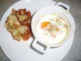 Artichauts en sauce de tomates fraîches et oeufs cocotte au jambon