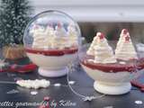 Boule de Noël à la mousse de litchis, coulis de framboise, meringues sapins à la rose