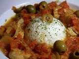 Filet de colin, tomates & olives et son mont de riz