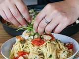 Filet de Merlan, spaghettis, tomates cerise et roquette