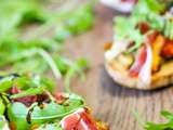 Tartine de légumes grillés, maki de jambon Ibérique au chèvre & salade de cervelas aillée