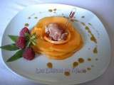 Fleur de melon, jambon de Parme et caramel de Porto