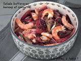 Salade de betteraves, hareng fumé doux et crevettes