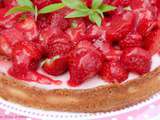 Tarte fraises framboises sur panna cotta fraises