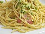 Défi de la ménagère :duo de spaghetti et courgettes aux édamames et au bacon