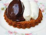 Shortbread, ganache au chocolat blanc à l'huile d'olive et sorbet au chocolat