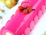 Bûche mousse framboise/chocolat blanc, génoise pistache