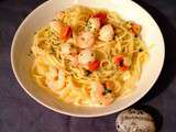 Spaghetti aux saint jacques et crevettes au cognac