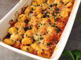 Gratin de gnocchis, tomate, lardons et chorizo