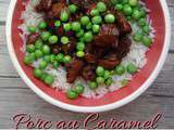 Porc au caramel et riz aux petits pois