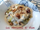 Poêlée d'endives/pommes de terre, sauce au bleu et aux noix