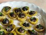 Pommes de terre primeur farcies aux escargots et au beurre d’algues