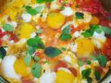 Oeufs sur lit de confit de tomates au basilic