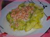 Courgettes et crevettes facon carbonara