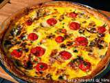 Quiche au roquefort, tomates cerises et pignons