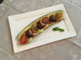 Barquettes de courgettes au chorizo, tomates cerises et mozzarella